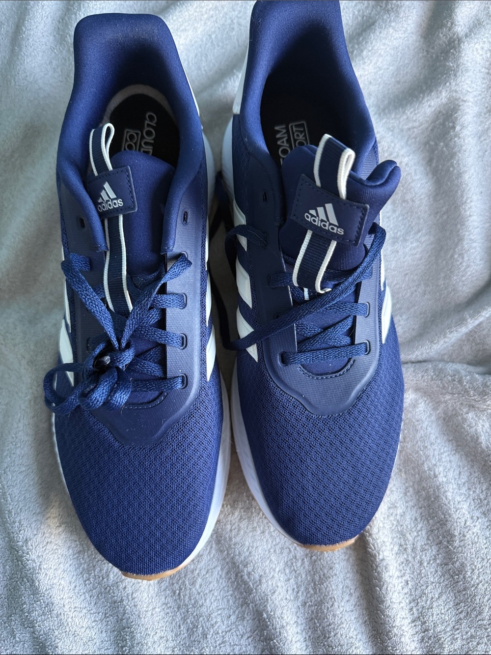 adidas Men's Navy Blue Athletic Running Sneakers with White Stripes cloudfoam